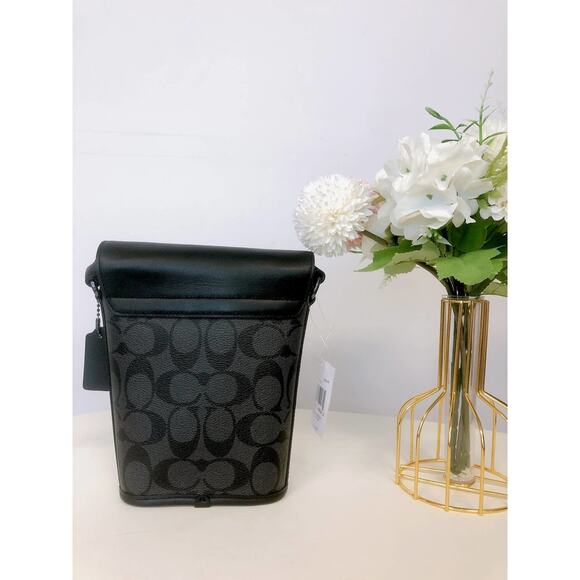 Coach C3134 Track Small Flap Crossbody In Signature Canvas In Gunmetal/Charcoal - Picture 3 of 9